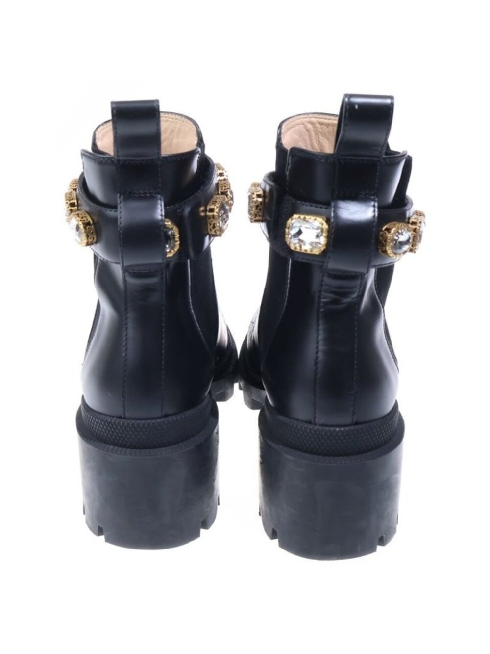 Gucci GG Marmont Bijou Crystal Decoration Leather Side Gore Short Boots Black - Picture 3 of 6
